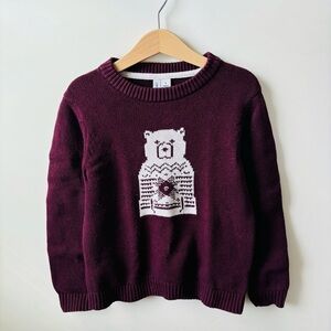 Janie and Jack Boys Bear Burgandy Sweater  size 6